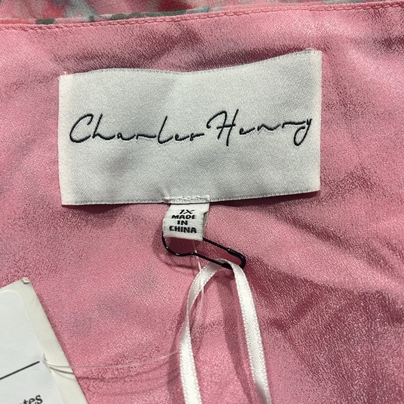 Charles Henry Ruffle Sleeve Floral Faux Wrap Dress in Pink Blossom (1X) - Picture 6 of 9